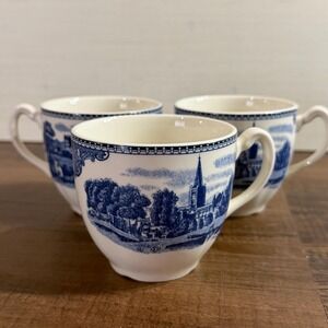 Johnson Brothers Old Britain Castles 2 Teacups Stratford on Avon Blue White VTG